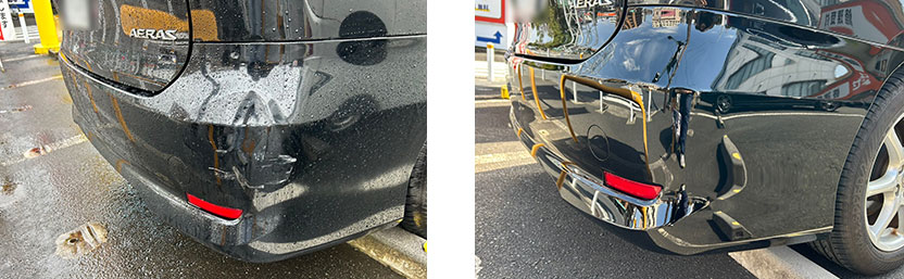 トヨタエスティマのリアバンパーの凹み修理前後写真